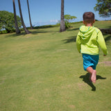 Little Boy Playing on the Beach in UV Skinz's Boy's Classic Board Shorts in Royal|royal