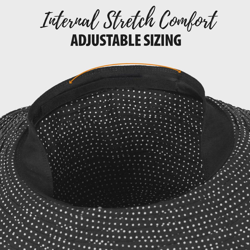 Features of the women's wide brim dot hat in black|black|gif