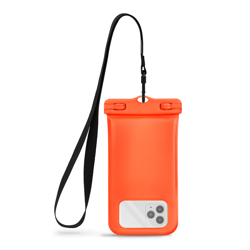 Back View of the Waterproof Floating Phone Case in Orange|orange
